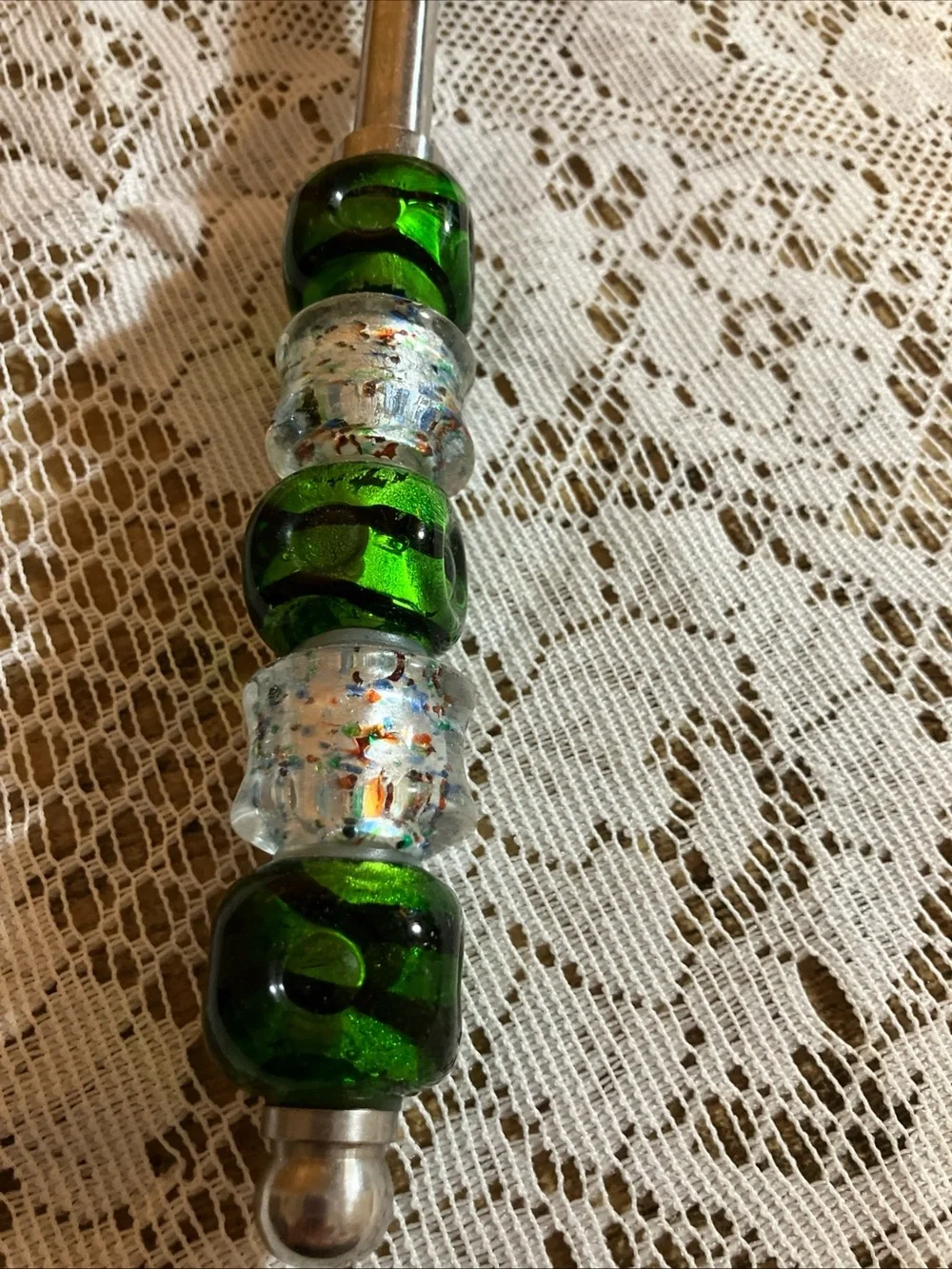 Green Beaded Salad Serving Fork and Spoon Set